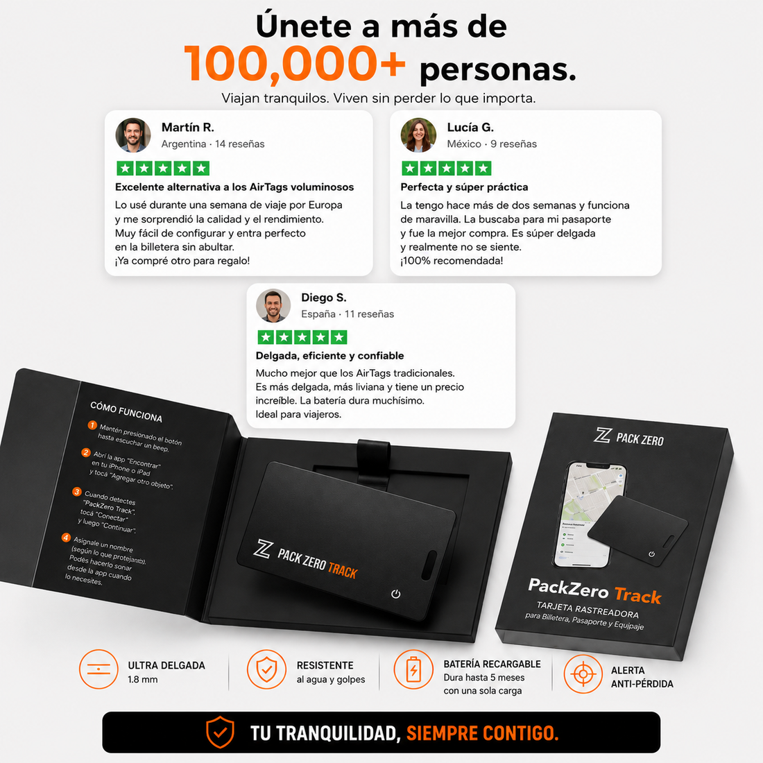 PackZero Track — Tarjeta Rastreadora para Billetera, Pasaporte y Equipaje